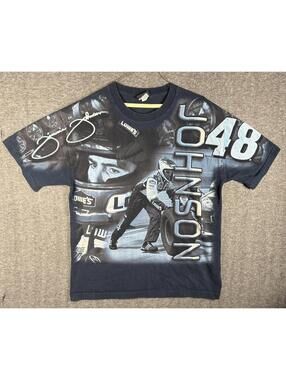 Vintage Jimmie Johnson NASCAR Shirt Mens XL Blue All Over Print AOP Lowes Racing